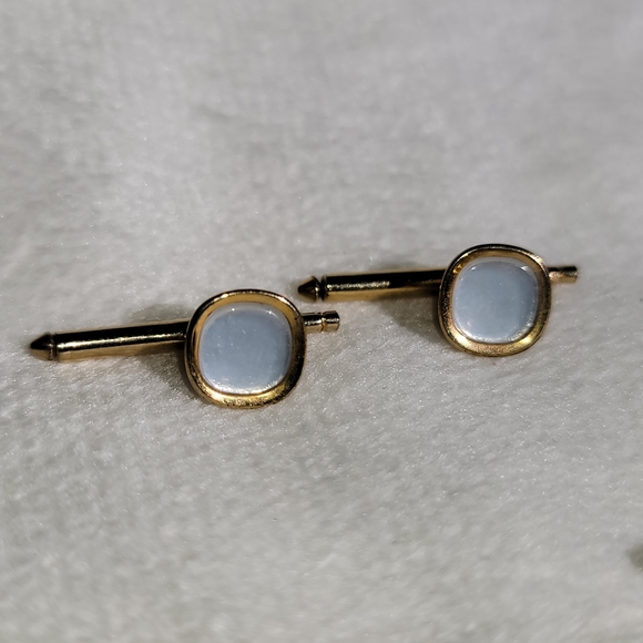 Vintage Art Deco Men’s Button Links Abalone Mother of Pearl Gold Tone - Picture 6 of 8